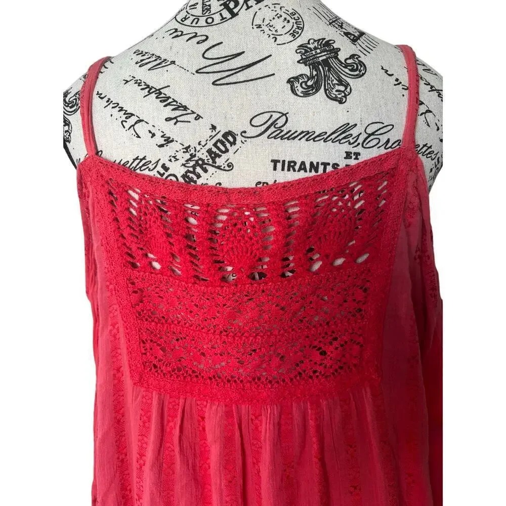 Free People Boho Coral Beaded Crochet Dress